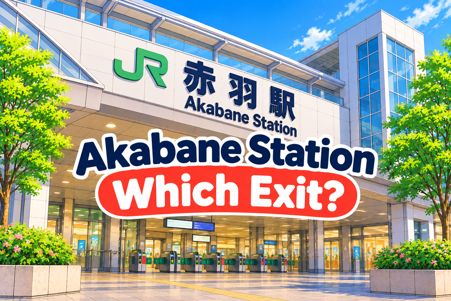 Anime-style illustration of Akabane Station in Tokyo – East Exit and West Exit Guide