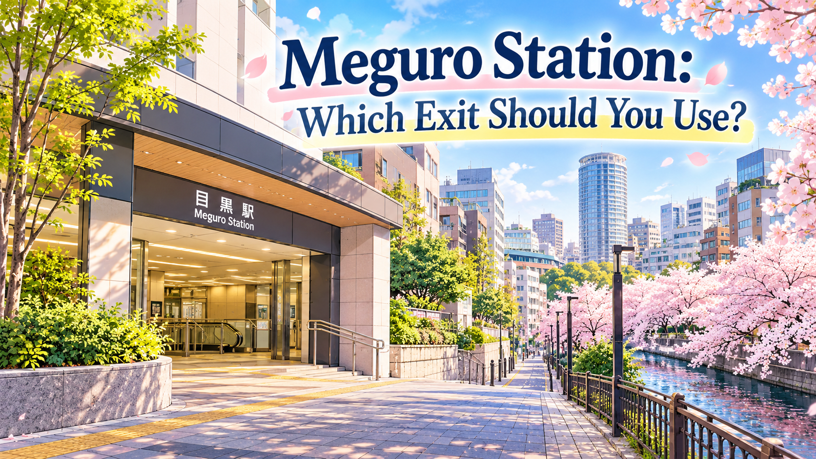 Meguro Station exit guide for Meguro River, Gonnosukezaka and Teien Art Museum